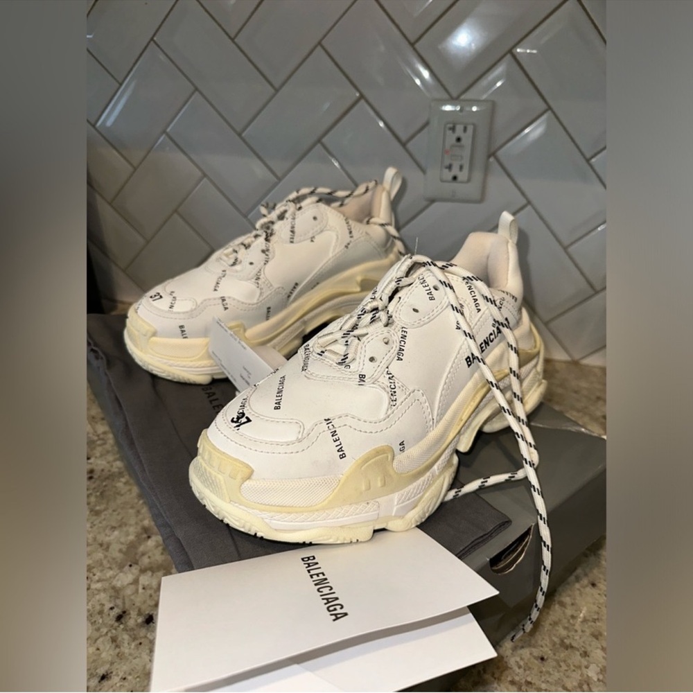 Balenciaga White and Black Logo Sneakers